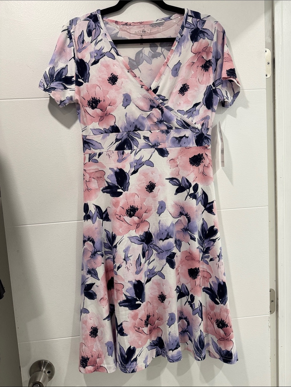 just be Pink & Purple Floral Wrap-Style Midi Dress